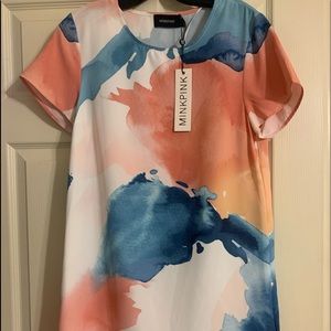 Mink pink shift watercolor dress